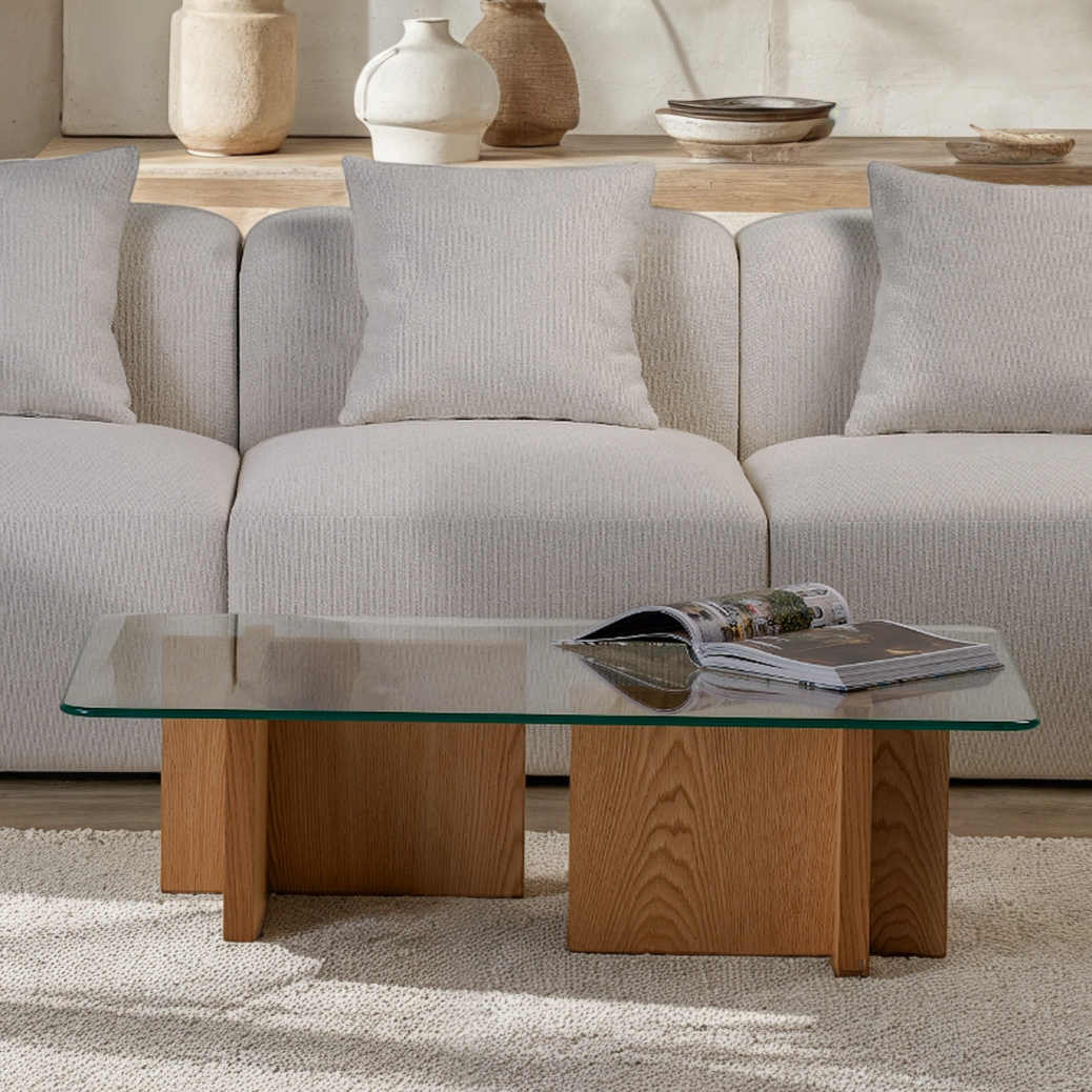 Cross Glass Top Coffee Table
